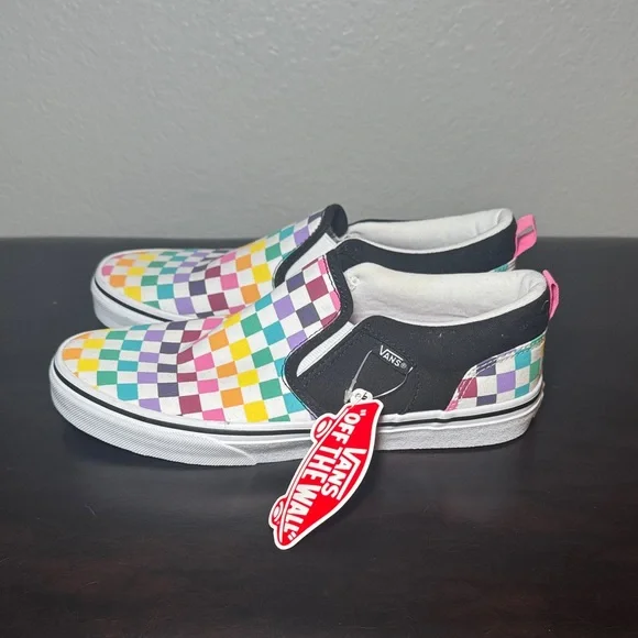 Vans Multicolored Girls Asher Checkerboard Slip On Sneaker Sneakers - Picture 3 of 7